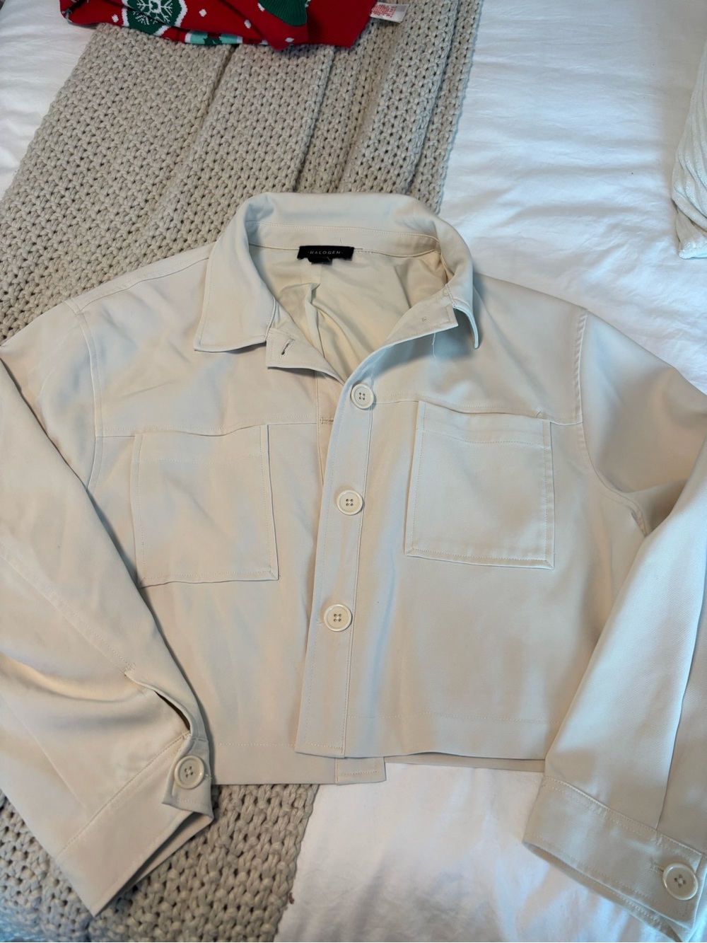 Halogen Cream Button-Front Cropped Jacket